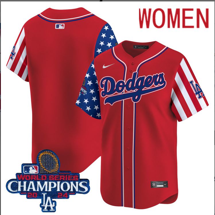 Women  MLB Los Angeles Dodgers blank American Style red 2024 World Series Champions  Limited Jersey->women mlb jersey->Women Jersey